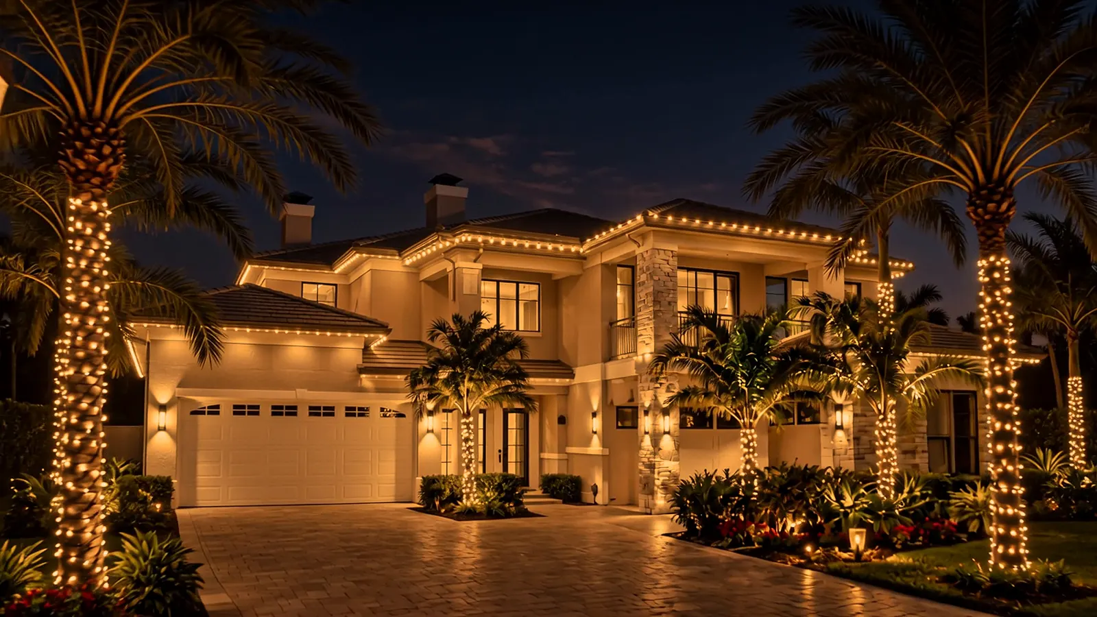 The same home lit with C9 Warm White bulbs